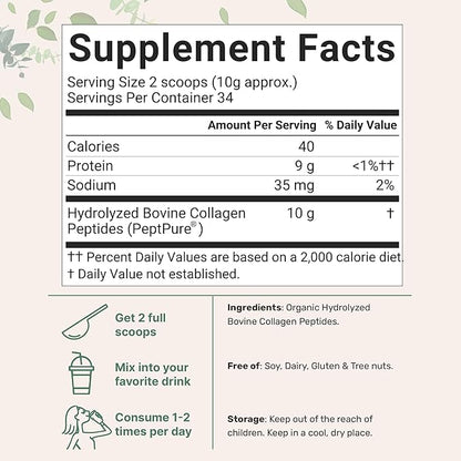 Micro Ingredients Organic Hydrolyzed Collagen Peptides Powder, 12oz | Type I & III Bovine Collagen for Women & Men | High Absorption | Unflavored, Keto & Paleo Friendly | Easy to Mix, Non-GMO