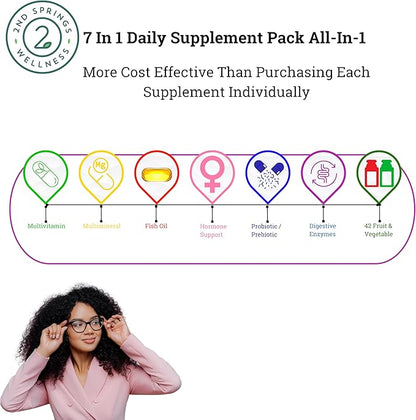Daily 7 Essentials Women's Vitamin Pack -7 Pack Complete Women's Multivitamin Packet with Energy, Metabolism, Immune System, Women's Health Support with Probiotics, More