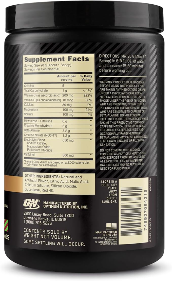 Optimum Nutrition Gold Standard Pre Workout Advanced, with Creatine, Beta-Alanine, Micronized L-Citrulline and Caffeine for Energy, Keto Friendly, Raspberry Lime Mojito, 20 Servings