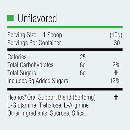 HEALIOS Unflavored Oral Health and Dietary Supplement, Powder Form, Naturally Sourced L-Glutamine Trehalose L-Arginine, 10.93 Ounces