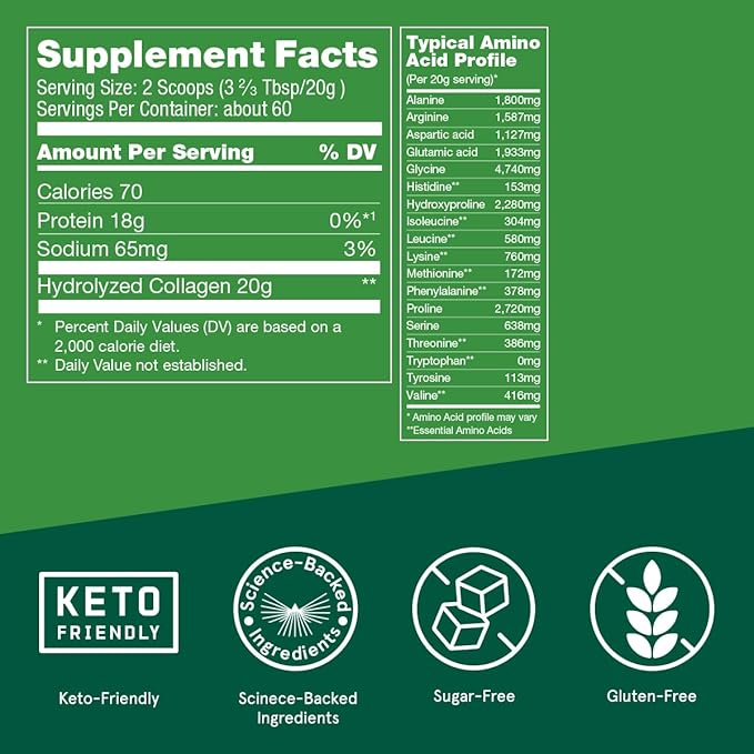 Bulletproof Unflavored Collagen Peptides Powder, 42.3 Ounces, Grass-Fed Collagen Protein and Amino Acids for Skin, Bone and Joint Support, Pasture Raised, No Added Hormones