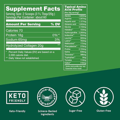 Bulletproof Unflavored Collagen Peptides Powder, 42.3 Ounces, Grass-Fed Collagen Protein and Amino Acids for Skin, Bone and Joint Support, Pasture Raised, No Added Hormones