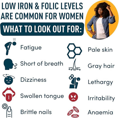 Liquid Iron Supplement for Women 2-Pack - Folic Acid, Vitamin C, Vegan Liquid Iron Supplements for Anemia, Menstruation, Pregnancy Support - Iron Liquid Drops Orange Flavor - 2x2oz