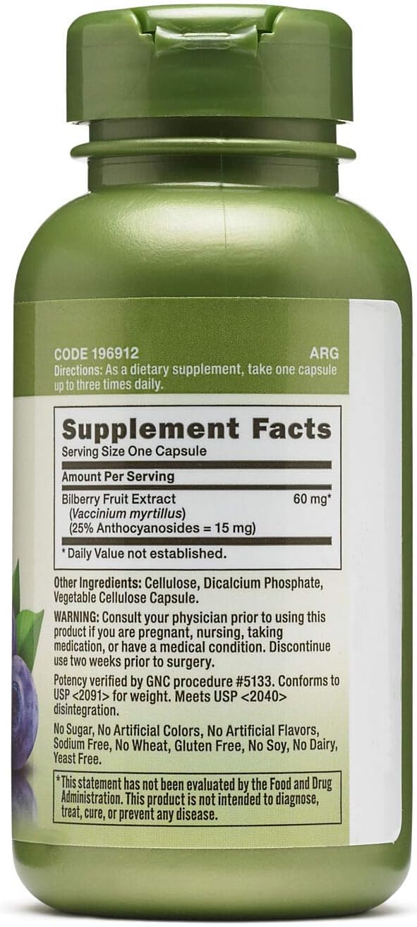 GNC Herbal Plus Bilberry Extract 60mg | Supports Eye and Vision Health | 100 Count