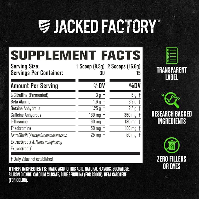 Jacked Factory NITROSURGE Pre Workout Supplement - Endless Energy, Instant Strength Gains, Clear Focus, Intense Pumps - NO Booster & Powerful Preworkout Energy Powder - 30 Servings, Green Apple