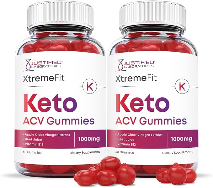 Justified Laboratories (2 Pack) Xtreme Fit Keto ACV Gummies 1000MG Vegan Non GMO with Pomegranate Juice Beet Root B12 120 Gummys