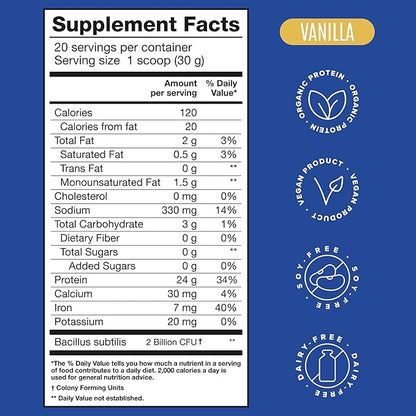 BIRDMAN Falcon Organic Vegan Protein Powder Vanilla, 24g Protein, Sugar Free, Probiotics, Low Carb, Keto Friendly, Dairy Free, Lactose Free, Non Whey, Plant Based Pea Protein Powder - 20 Servings