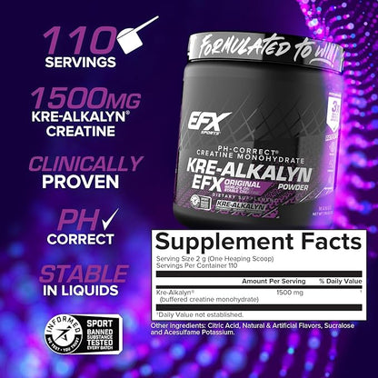 EFX Sports Kre-Alkalyn EFX Powder | pH Correct Creatine Monohydrate Powder Supplement | Strength, Muscle Growth & Performance | 110 Servings (Mango)