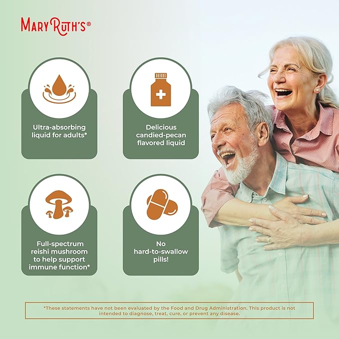 MaryRuth's Reishi Vegan Mushroom Supplement | Ultra Absorption Reishi Supplement Liposomal | Immune Support with 200mg Beta-Glucans, Vegan |Full Spectrum Reishi Mushrooms Fruiting Body | 7.6 oz,