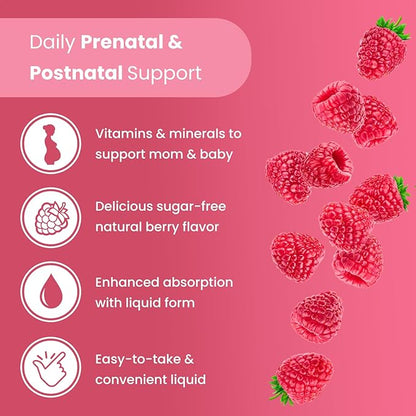 Mother's Promise Prenatal & Postnatal Multivitamin for Women | Sugar Free Liquid Prenatal Vitamins for Women with Folate, Choline & Organic Fruits for Preconception, Pregnancy & Nursing | Vegan