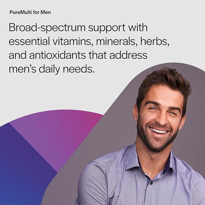 PureFormulas PureMulti for Men - Daily Comprehensive Multivitamin for Men's Health, Vitality, Energy, Focus, & Performance. Mens Vitamins A, C, D, E, & B12, Zinc Calcium, Magnesium & More 60 Capsules