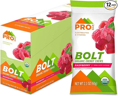 PROBAR - BOLT Organic Energy Chews, Raspberry, Non-GMO, Gluten-Free, USDA Certified Organic, Healthy, Natural Energy, Fast Fuel Gummies with Vitamins B & C (12 Count)