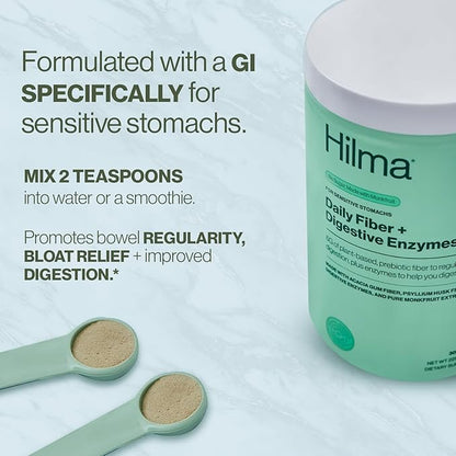 Hilma Daily Fiber + Digestive Enzymes – Fiber Supplement Powder with Prebiotics & Enzymes Formulated with Psyllium Husk & Acacia - Gluten Free, Vegan, FSA Eligible - Digestive Support - 30 Servings