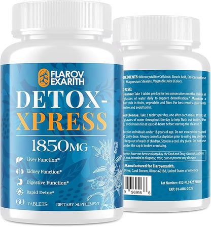 Liver Kidney Cleanse Detox & Repair, Milk Thistle Supplement, Natural Herbal Formula,Body Detox for Women & Men, Toxin Flush Max Absorption Liver Cleanser,Digestion Balance & Mood,120 Chewable Tablets