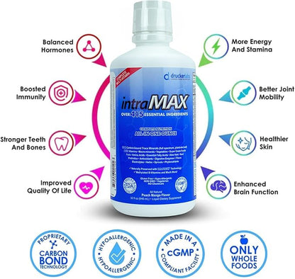 DRUCKER Labs 2.0 (Peach Mango) & intraMIN (Tropical Fruit) - Organic Liquid Trace Minerals, Liquid Multivitamin, Immune Support, Non GMO, Dairy Free, Gluten Free, Vegan (32 oz. Each)