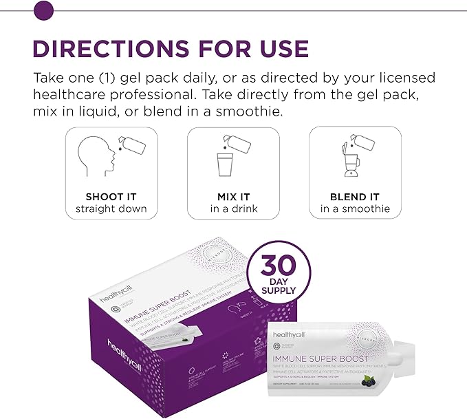 Healthycell Immune Super Boost - Immune Support Supplement with Echinacea, Elderberry, Vitamin C, Zinc - MicroGel Immune Booster for Adults - Maximum Absorption - 30 Gel Packs