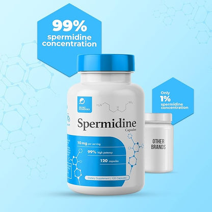 Spermidine Capsules 𝗚𝗟𝗨𝗧𝗘𝗡 𝗙𝗥𝗘𝗘 99% Concentration 100x More Potent Than Wheat Germ Extract for Anti-Aging DNA Telomere Support