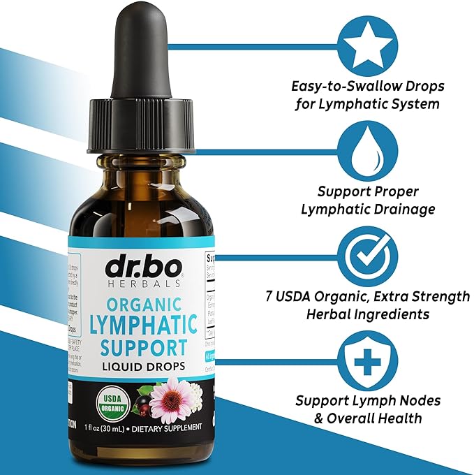 Lymphatic Drainage Supplements Drops - Organic Lymphatic Support Liquid Drops Cleanse with Echinacea for Lymph System Support Supplement, Lymph Node Detox Lymphatic System Drainage - 1oz Vegan Non-GMO