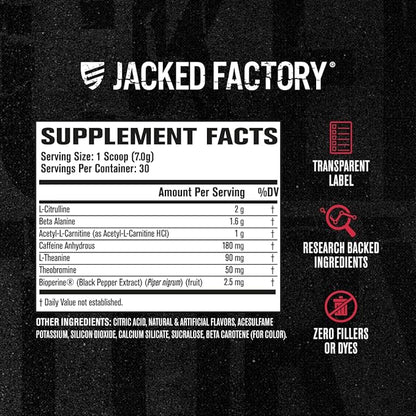 Jacked Factory NITROSURGE Shred Pre Workout Supplement - Energy Booster, Instant Strength Gains, Sharp Focus, Powerful Pumps - Nitric Oxide Booster & PreWorkout Powder - 30Sv, Orange Pineapple