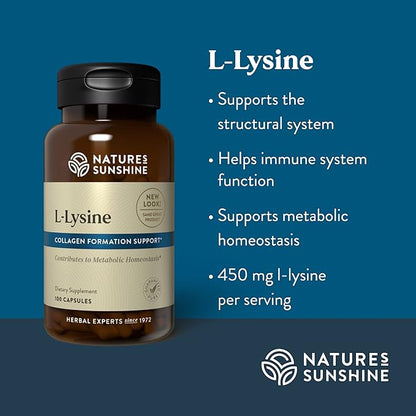 Nature's Sunshine L-Lysine, 100 Capsules | Essential Amino Acids Capsules with 474 mg of L-Lysine Hydrochloride to Help Your Body Control the Acid and Alkaline Balance