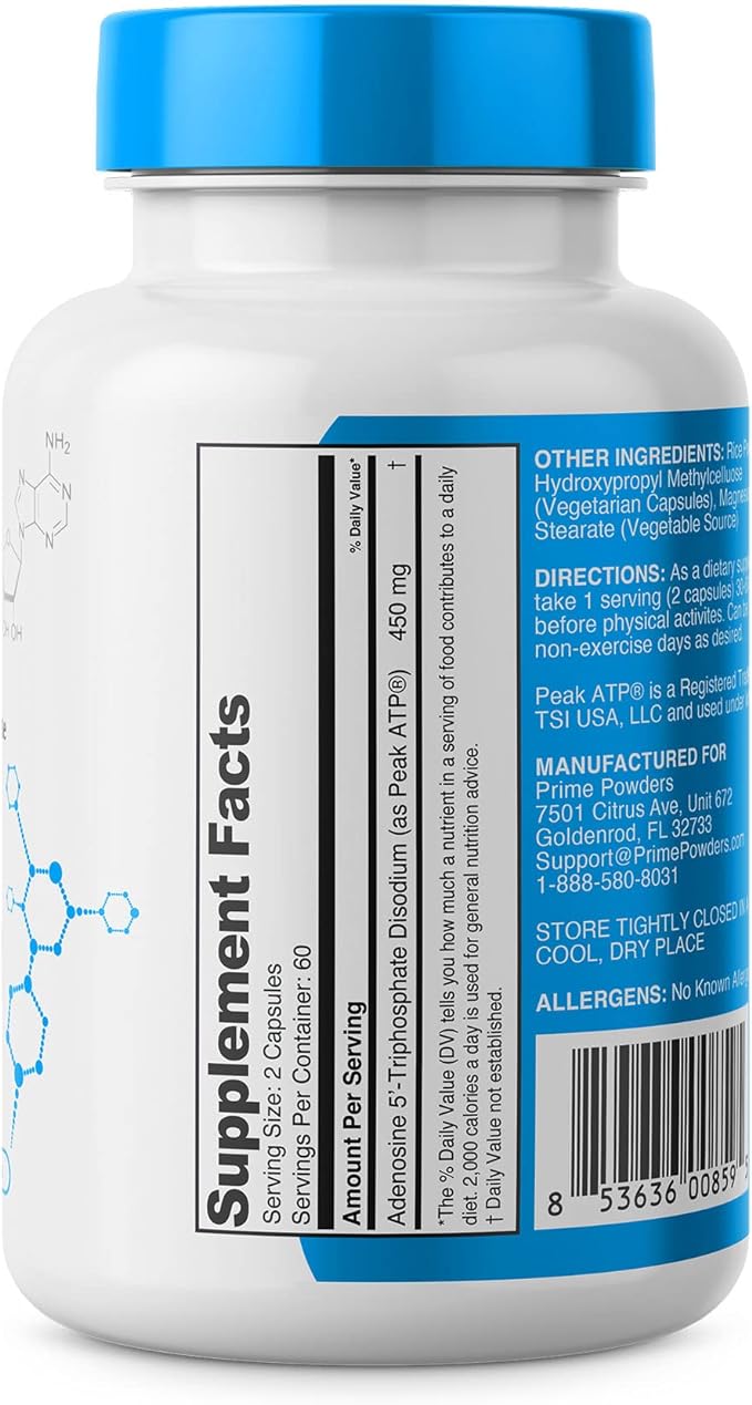 ATP Capsules - 120 Capsules - Adenosine Triphosphate Disodium - 400mg per Serving - Boost Energy Endurance Stamina