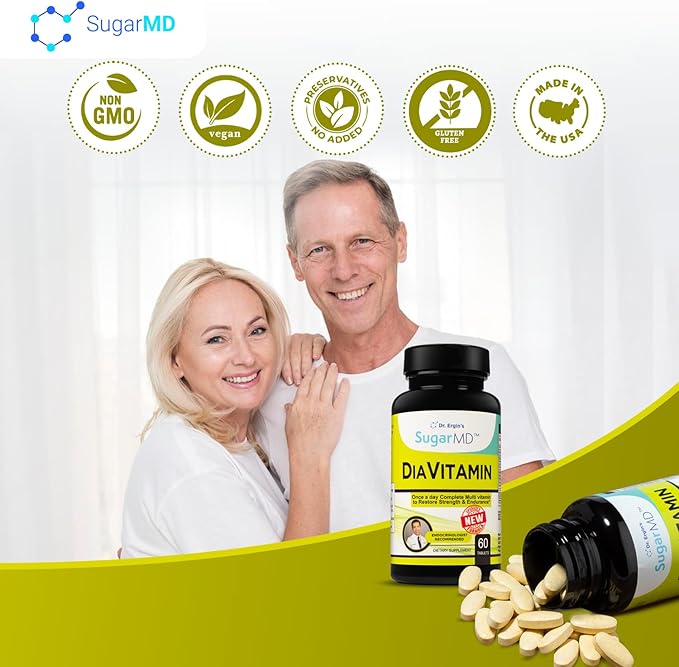 SugarMD Diavitamin Supplement Formula – Multivitamin for Men and Women – Multivitamins and Minerals – 60 Multi Vitamin Tablets – Restore Strength and Endurance – Non-GMO – Gluten-Free