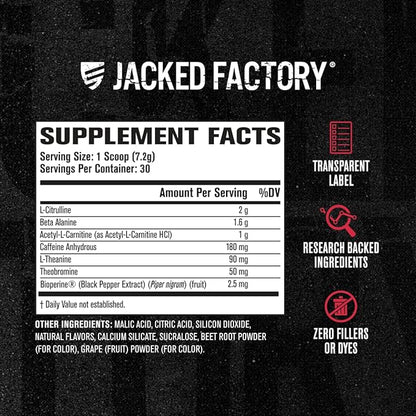 Jacked Factory NITROSURGE Shred Pre Workout Supplement - Energy Booster, Instant Strength Gains, Sharp Focus, Powerful Pumps - Nitric Oxide Booster & PreWorkout Powder - 30Sv, Black Cherry