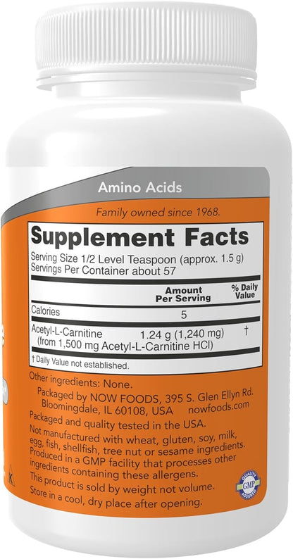 NOW Foods Supplements, ALC (Acetyl-L-Carnitine) Powder, Brain and Nerve Cell Function*, 3-Ounce