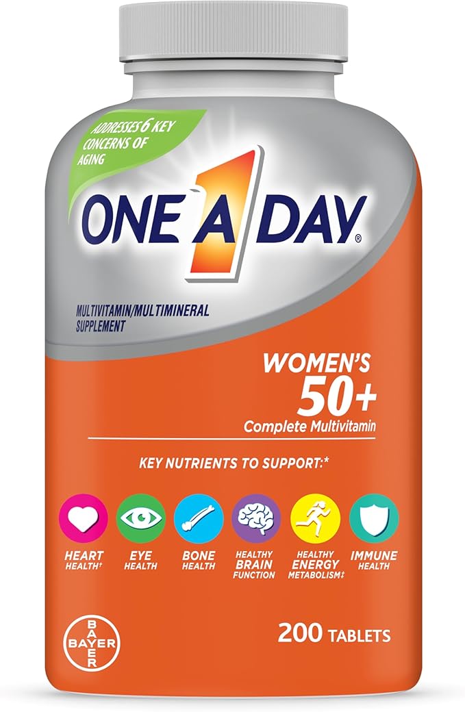 One A Day Women’s 50+ Multivitamins Tablet, Multivitamin for Women with Vitamin A, C, D, E and Zinc for Immune Health Support*, Calcium & more, 200 Count