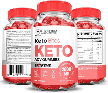 Keto Bites Keto ACV Gummies Extreme Formula 2000MG Vegan Non GMO with Pomegranate Juice Beet Root B12 60 Gummys