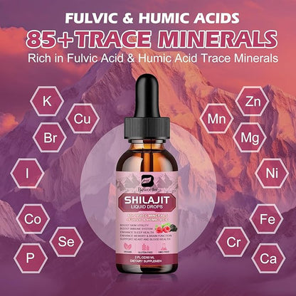 Shilajit Resin Liquid Drops | Organic Shilajit 85+ Trace Minerals Complex with Ashwagandha, Turmeric, Ginseng, Chaga, Shilajit Supplement for Men Immune Support, Brain Booster, Energy, Overall Health