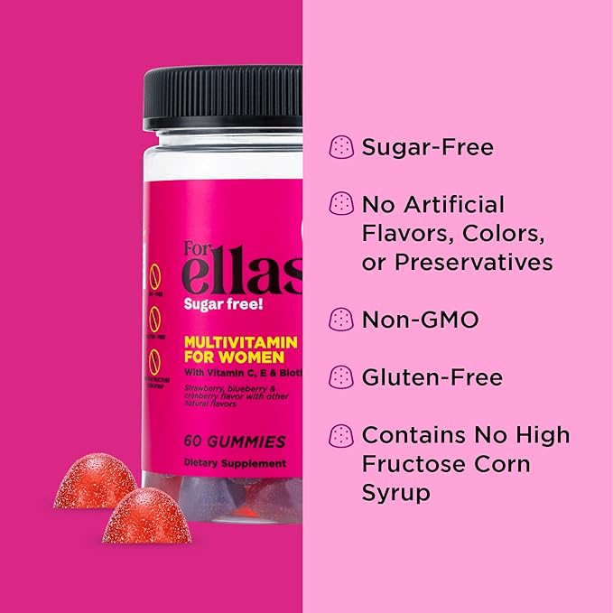 OH MY VIT! for Ellas Women’s Multivitamin Gummy with Vitamins C, E, and Biotin, Sugar Free Berry Flavor, 60 Count