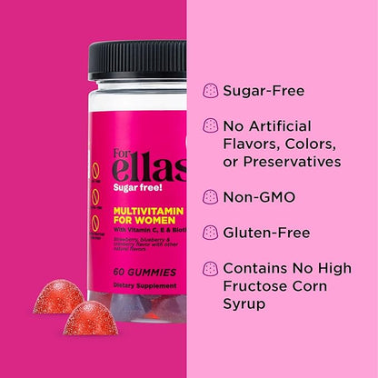 OH MY VIT! for Ellas Women’s Multivitamin Gummy with Vitamins C, E, and Biotin, Sugar Free Berry Flavor, 60 Count