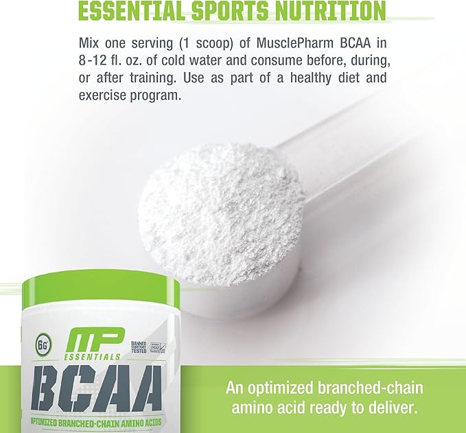 MusclePharm Essentials BCAA Powder, Pre & Post Workout Recovery Drink, Supports Muscle Recovery & Energy Production, Essential Amino Acids Supplement, 30 Servings, Blue Raspberry Flavor