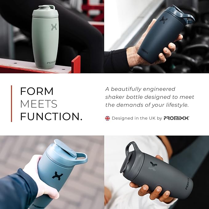 Promixx Pursuit Shaker Bottle Insulated Stainless Steel Water Bottle and Blender Cup, 18oz, Seagrass Green