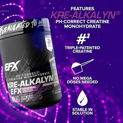 EFX Sports Kre-Alkalyn EFX Powder | pH Correct Creatine Monohydrate Powder Supplement | Strength, Muscle Growth & Performance | 200 Servings (Blue Frost)