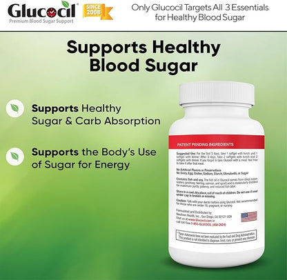 Glucocil – Softgels - Premium Blood Sugar Support - Over 2 Million Bottles Sold - Supports The 3 Essentials for Healthy Blood Sugar - Since 2008, with Berberine, Proprietary Mulberry Leaf, and More