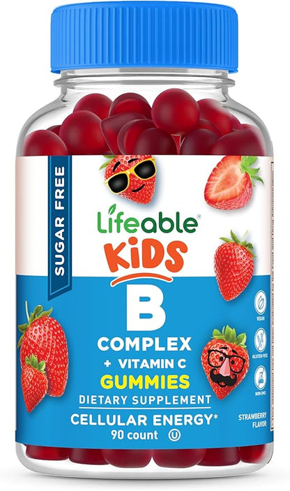 Lifeable Sugar Free Vitamin B Complex for Kids | B-Complex with Vitamin C | Great Tasting VIT B Complex Vitamins | Energy and Nerve Support | Kids B Vitamins Complex for Boys and Girls | 90 Gummies