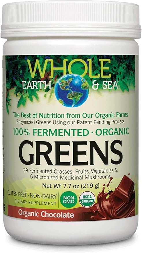 Natural Factors Whole Earth & Sea from, Organic Fermented Greens, Vegan Whole Food Supplement, Chocolate, 7.7 Oz