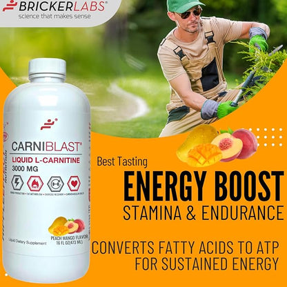 CARNIBLAST Liquid L-Carnitine 3000mg, Premium L Carnitine Carnipure, Sports Nutrition, Energy Supplement and Energy Booster, Peach Mango 16 fl oz