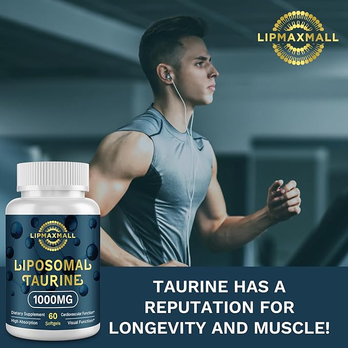 Liposomal Taurine Supplement 1000mg, High Absorption Amino Acid for Heart, Nerve, Brain, Visual, Longevity & Muscle (60 Softgels - 2 Pack)