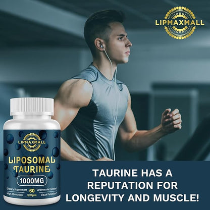 Liposomal Taurine Supplement 1000mg, High Absorption Amino Acid for Heart, Nerve, Brain, Visual, Longevity & Muscle (60 Softgels - 1 Pack)