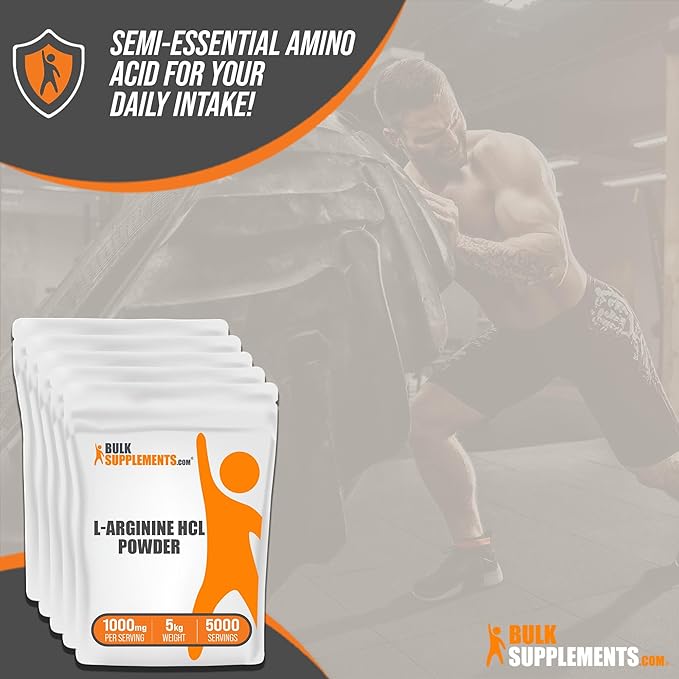 BulkSupplements.com L-Arginine HCl Powder - L-Arginine 1000mg, Arginine Supplement - Nitric Oxide Supplement, Nitric Oxide Powder - Pure & Gluten Free, 1000mg per Serving, 5kg (11 lbs)