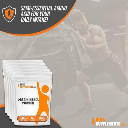 BulkSupplements.com L-Arginine HCl Powder - L-Arginine 1000mg, Arginine Supplement - Nitric Oxide Supplement, Nitric Oxide Powder - Pure & Gluten Free, 1000mg per Serving, 5kg (11 lbs)