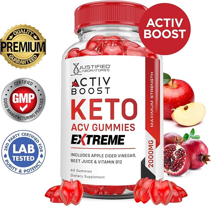 Activboost Keto ACV Gummies Extreme 2000MG Active Boost Keto Gummies Apple Cider Vinegar Activ Boost Formulated with Pomegranate Beet Juice Powder B12 Vegan Non GMO 60 Gummys