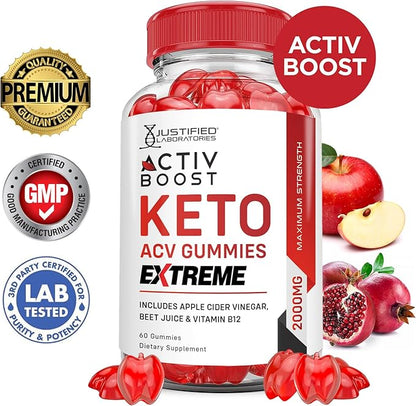 (5 Pack) Activboost Keto ACV Gummies Extreme 2000MG Active Boost Keto Gummies Apple Cider Vinegar Activ Boost Formulated with Pomegranate Beet Juice Powder B12 Vegan Non GMO 300 Gummys