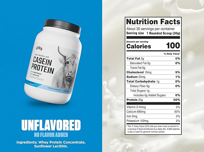 Levels 100% Micellar Casein Protein, Hormone Free, Unflavored 2LB