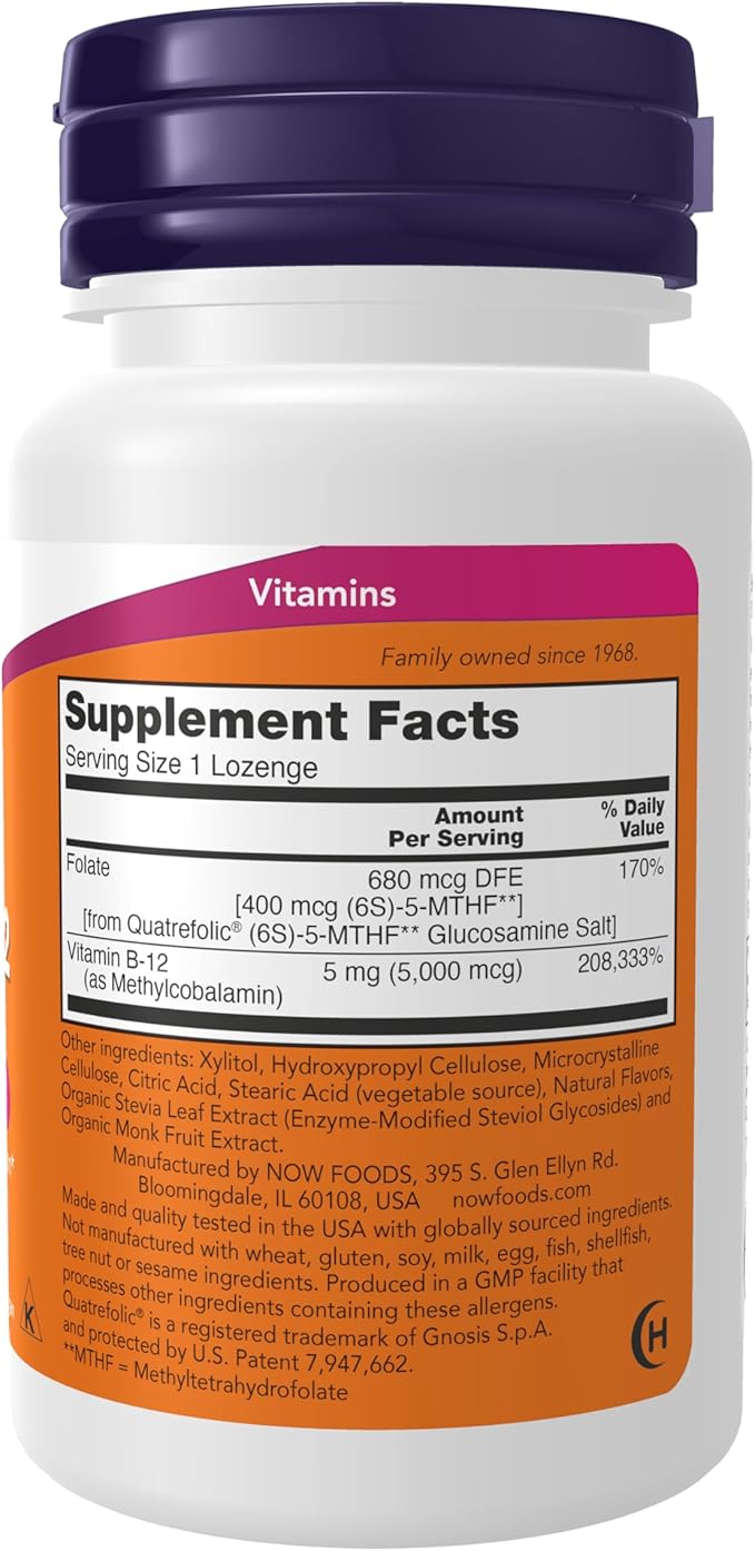 NOW Foods Supplements, Methyl B-12 (Methylcobalamin) 5,000 mcg, Nervous System Health*, 120 Lozenges