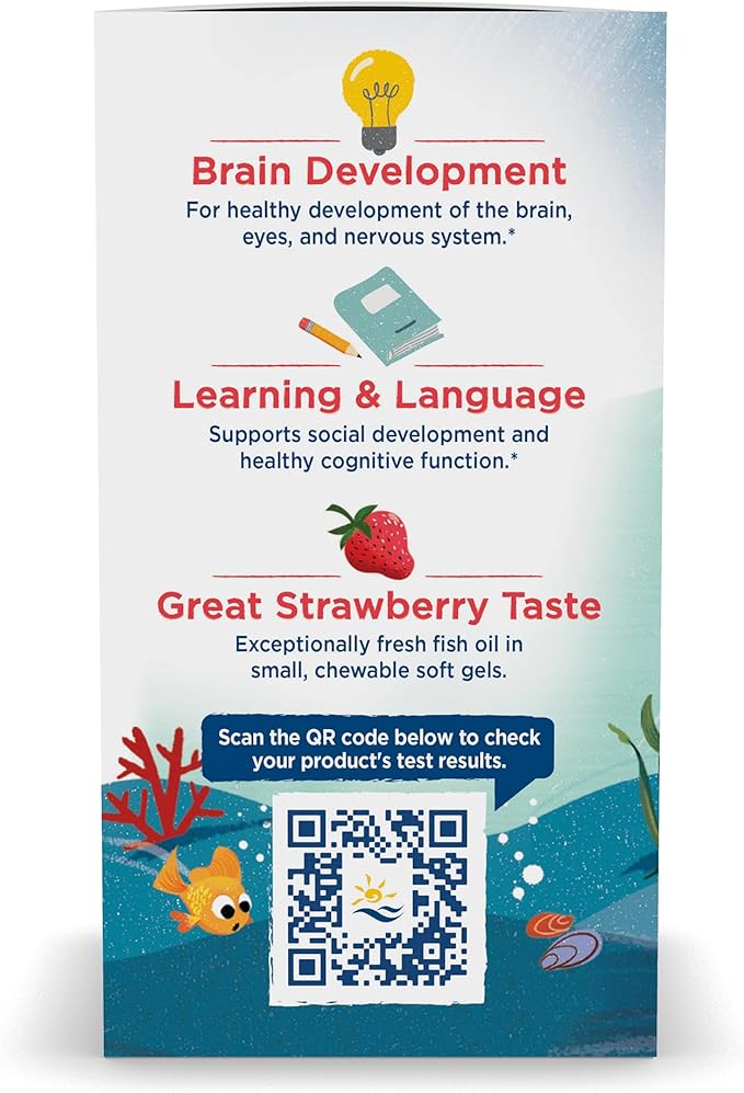 Nordic Naturals Children’s DHA, Strawberry - 180 Mini Chewable Soft Gels for Kids - 250 mg Omega-3 with EPA & DHA - Brain Development & Function - Non-GMO - 45 Servings
