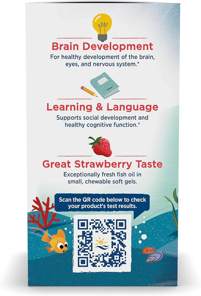 Nordic Naturals Children’s DHA, Strawberry - 180 Mini Chewable Soft Gels for Kids - 250 mg Omega-3 with EPA & DHA - Brain Development & Function - Non-GMO - 45 Servings